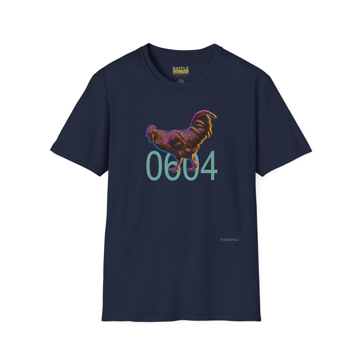 0604 ROOSTER HALF TONE BLUR - DARK - Titirangi  - Gildan 64000 Graphic Tee