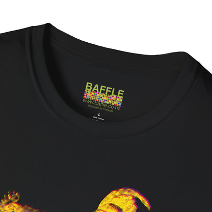 0604 ROOSTER HALF TONE BLUR - YELLOW - Titirangi - Gildan 64000 Graphic Tee