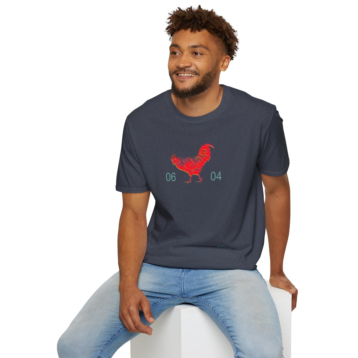 0604 ROOSTER HALF TONE BLUR - RED - Titirangi  - Gildan 64000 Graphic Tee