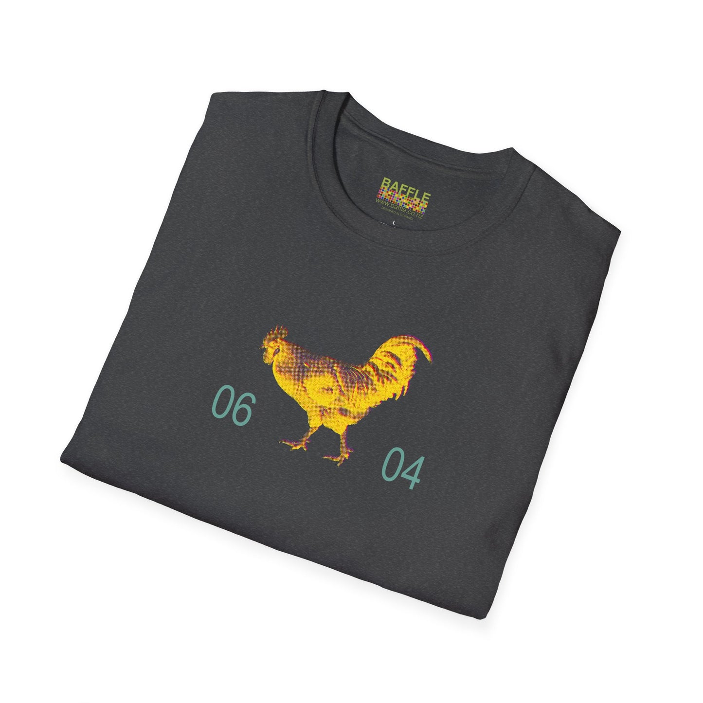 0604 ROOSTER HALF TONE BLUR - YELLOW - Titirangi  - Gildan 64000 Graphic Tee