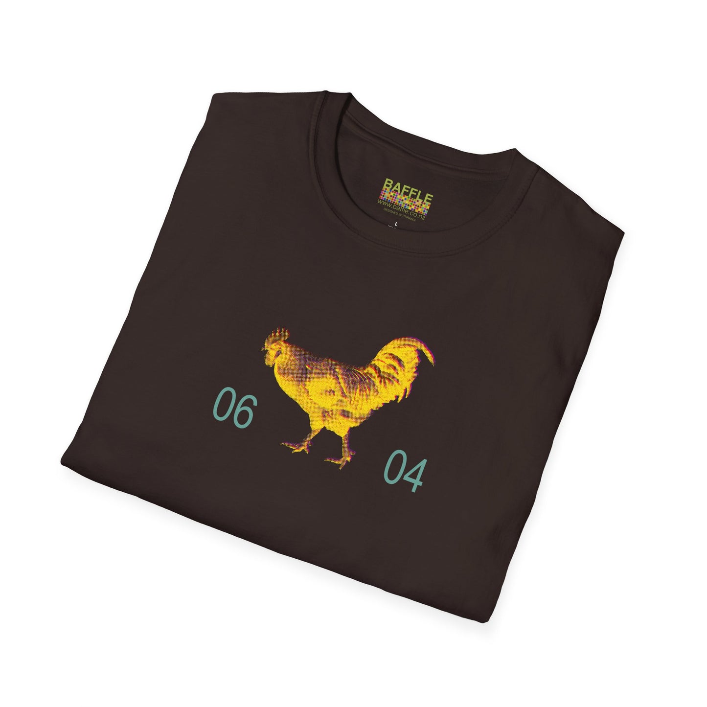 0604 ROOSTER HALF TONE BLUR - YELLOW - Titirangi  - Gildan 64000 Graphic Tee