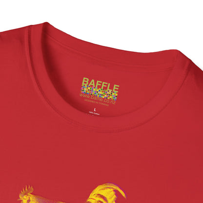 0604 ROOSTER HALF TONE BLUR - YELLOW - Titirangi  - Gildan 64000 Graphic Tee