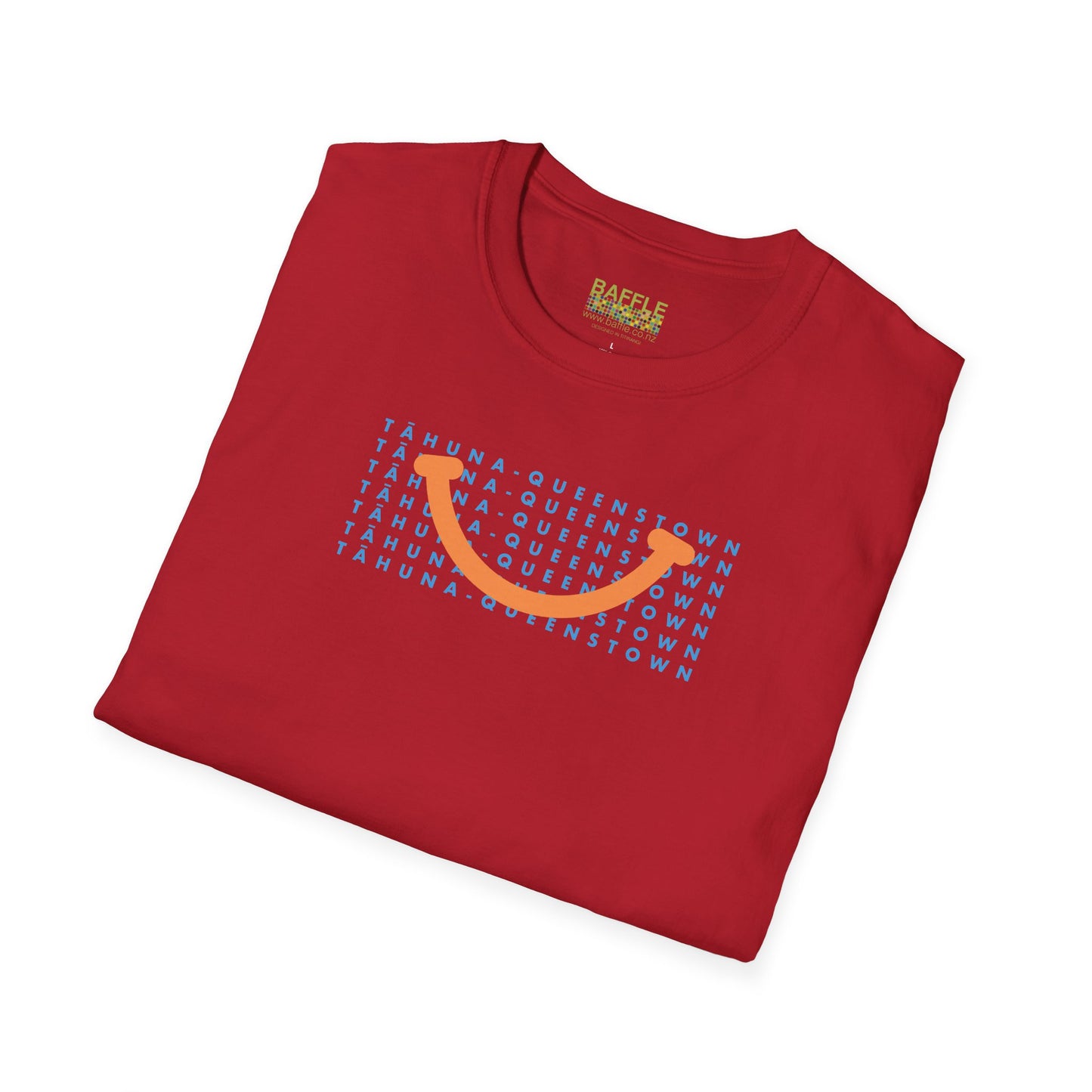 NEW - TĀHUNA - QUEENSTOWN SMILE LIGHT BLUE - Gildan 64000 Graphic Tee