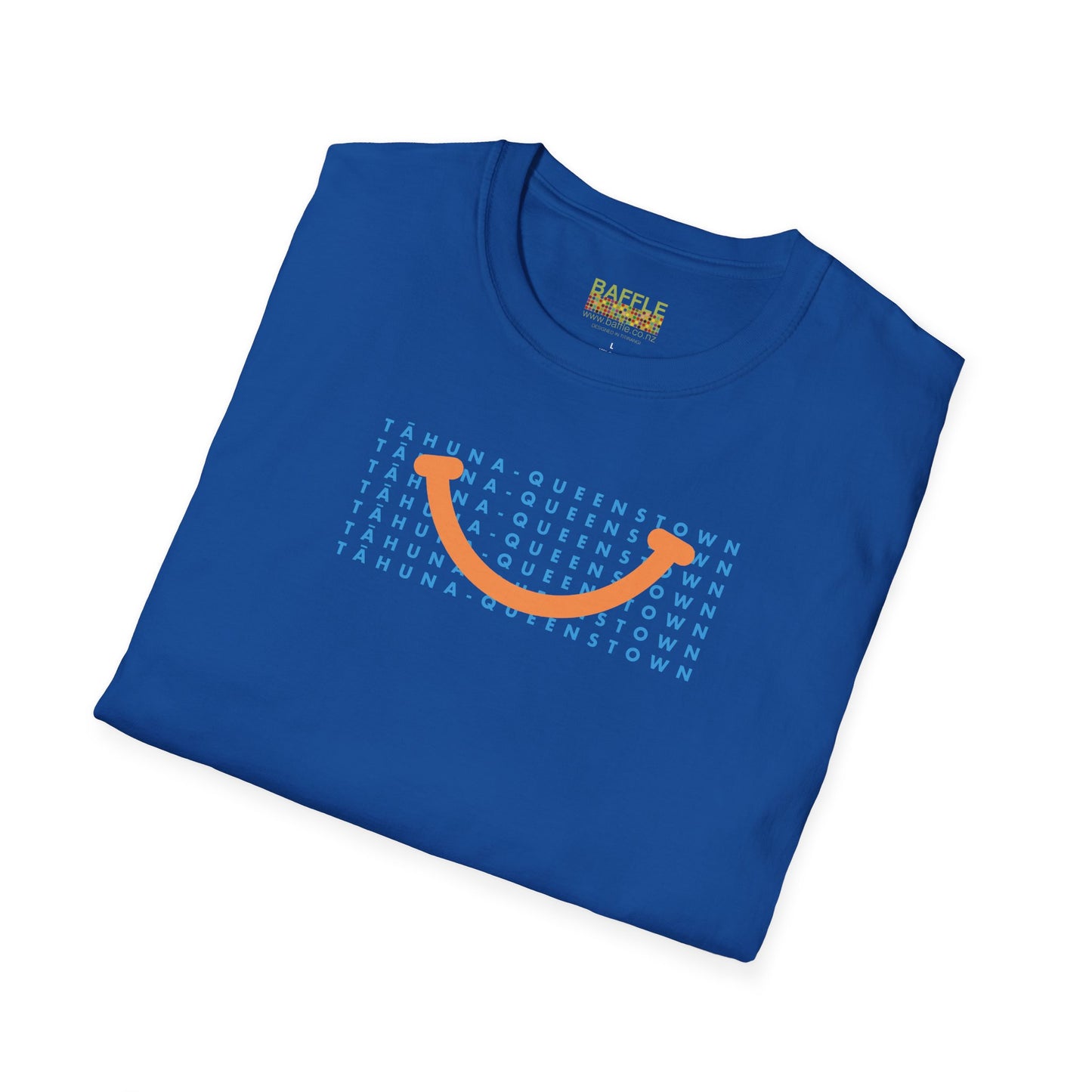 NEW - TĀHUNA - QUEENSTOWN SMILE LIGHT BLUE - Gildan 64000 Graphic Tee