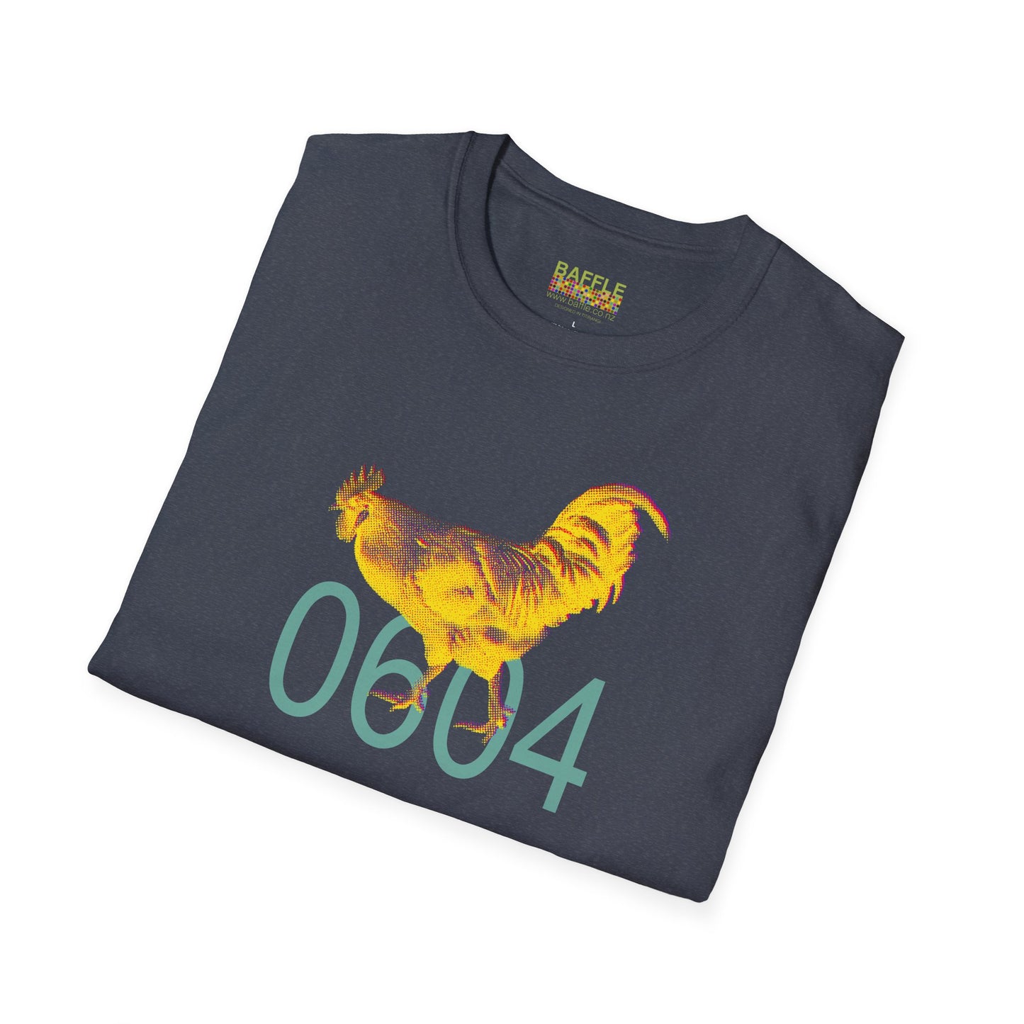 0604 ROOSTER HALF TONE BLUR - YELLOW - Titirangi - Gildan 64000 Graphic Tee