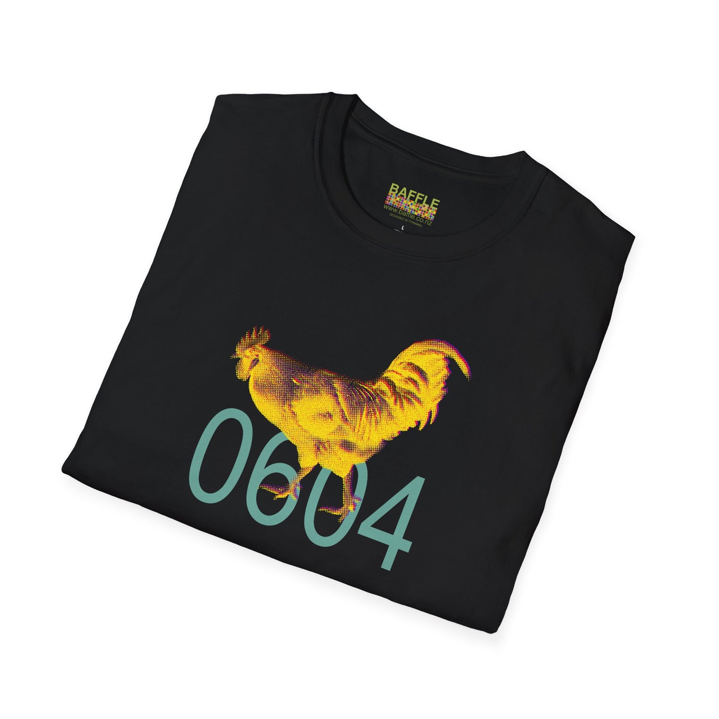 0604 ROOSTER HALF TONE BLUR - YELLOW - Titirangi - Gildan 64000 Graphic Tee