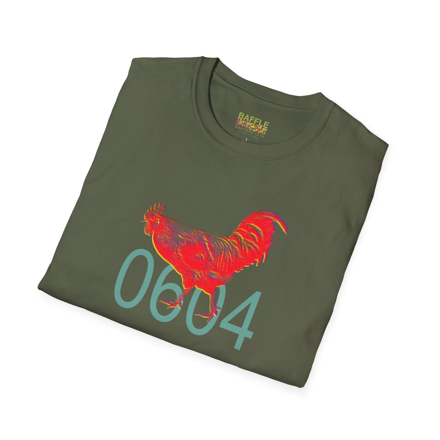 0604 ROOSTER HALF TONE BLUR - RED - Titirangi - Gildan 64000 Graphic Tee
