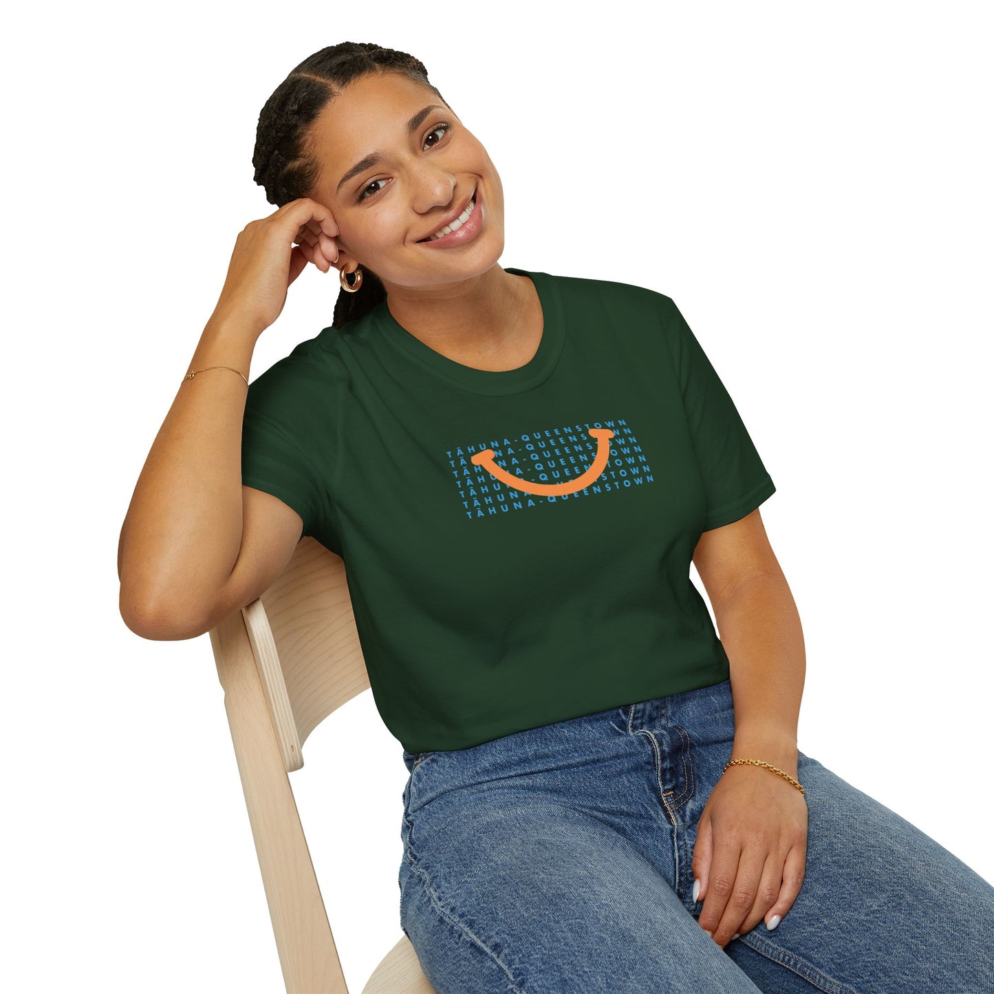 NEW - TĀHUNA - QUEENSTOWN SMILE LIGHT BLUE - Gildan 64000 Graphic Tee