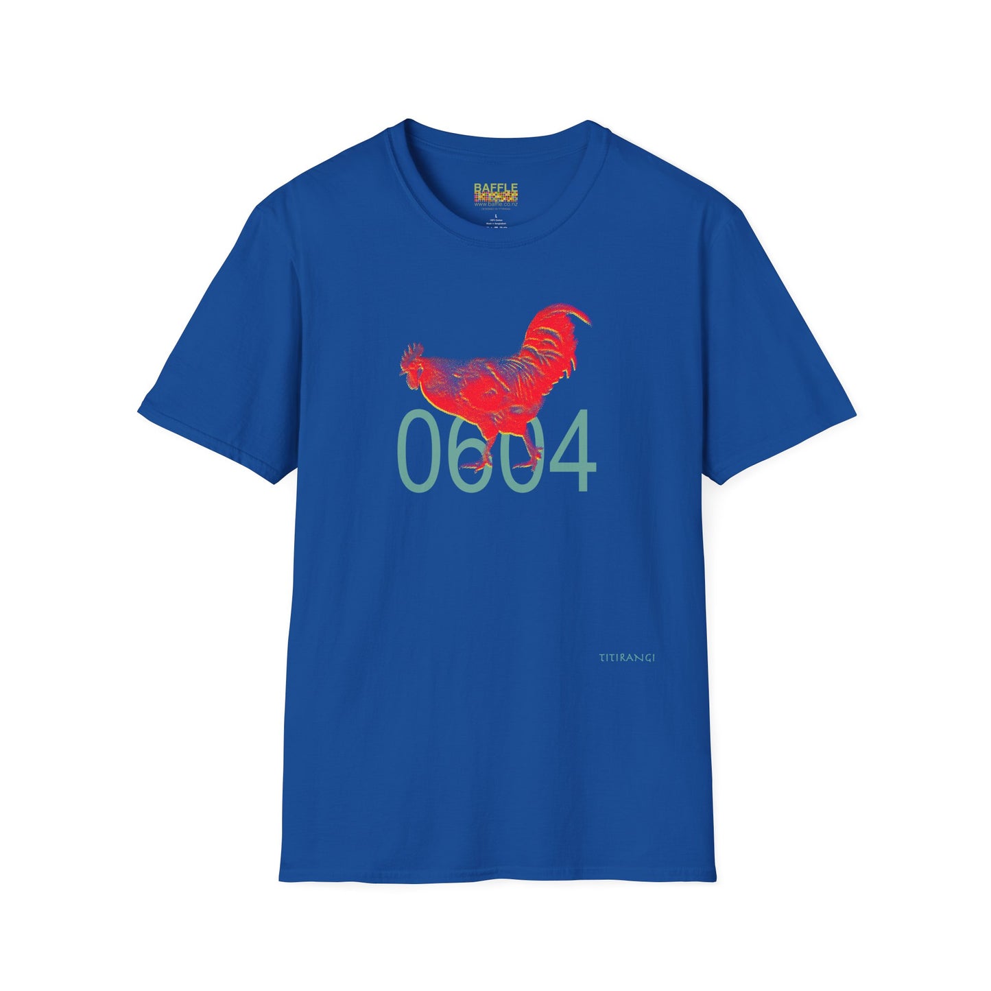 0604 ROOSTER HALF TONE BLUR - RED - Titirangi - Gildan 64000 Graphic Tee