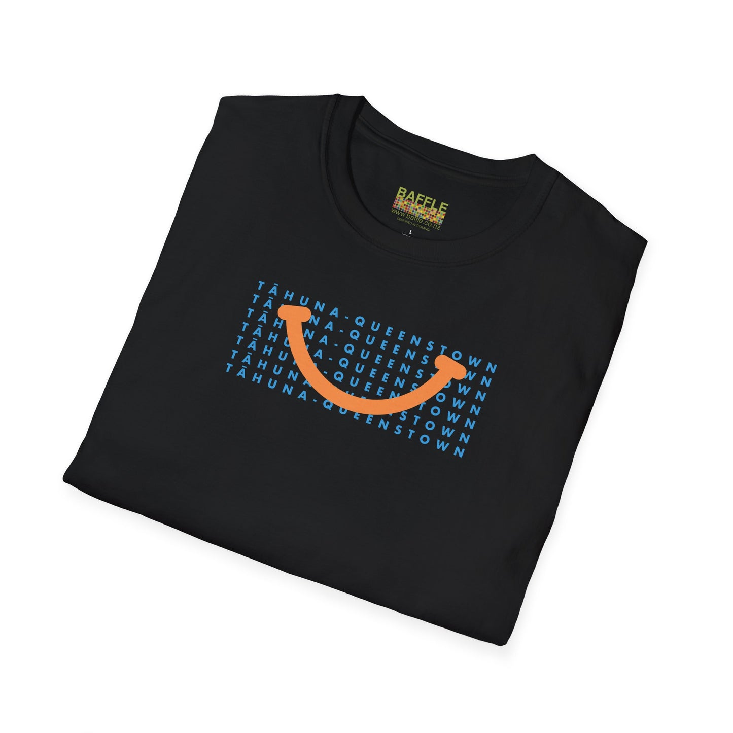 NEW - TĀHUNA - QUEENSTOWN SMILE LIGHT BLUE - Gildan 64000 Graphic Tee