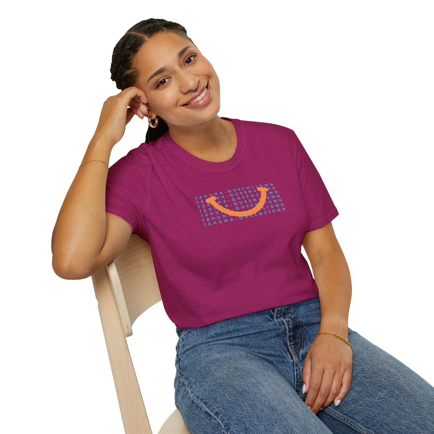 NEW - TĀHUNA - QUEENSTOWN SMILE LIGHT BLUE - Gildan 64000 Graphic Tee