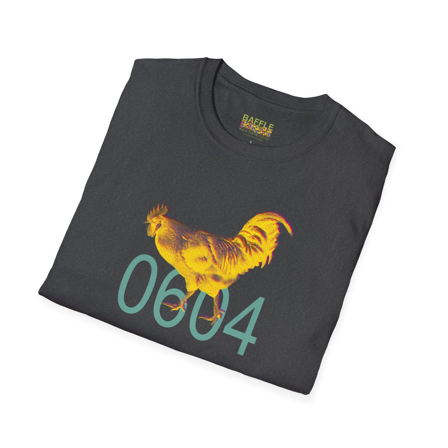 0604 ROOSTER HALF TONE BLUR - YELLOW - Titirangi - Gildan 64000 Graphic Tee