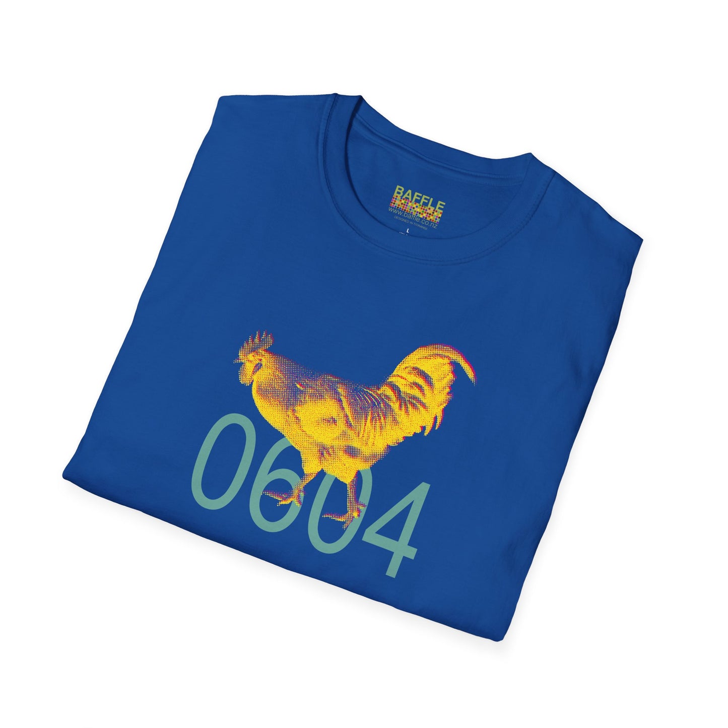 0604 ROOSTER HALF TONE BLUR - YELLOW - Titirangi - Gildan 64000 Graphic Tee