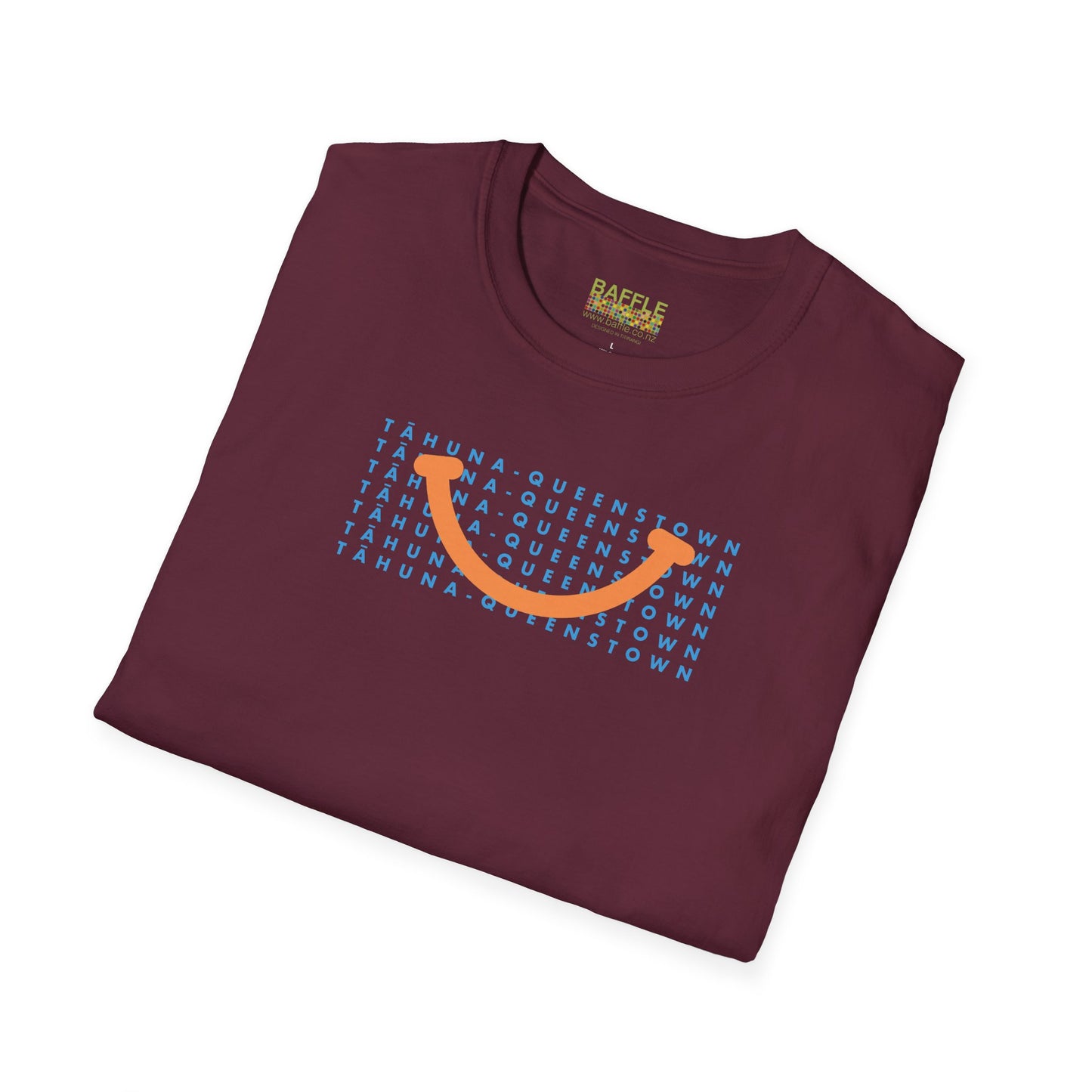 NEW - TĀHUNA - QUEENSTOWN SMILE LIGHT BLUE - Gildan 64000 Graphic Tee