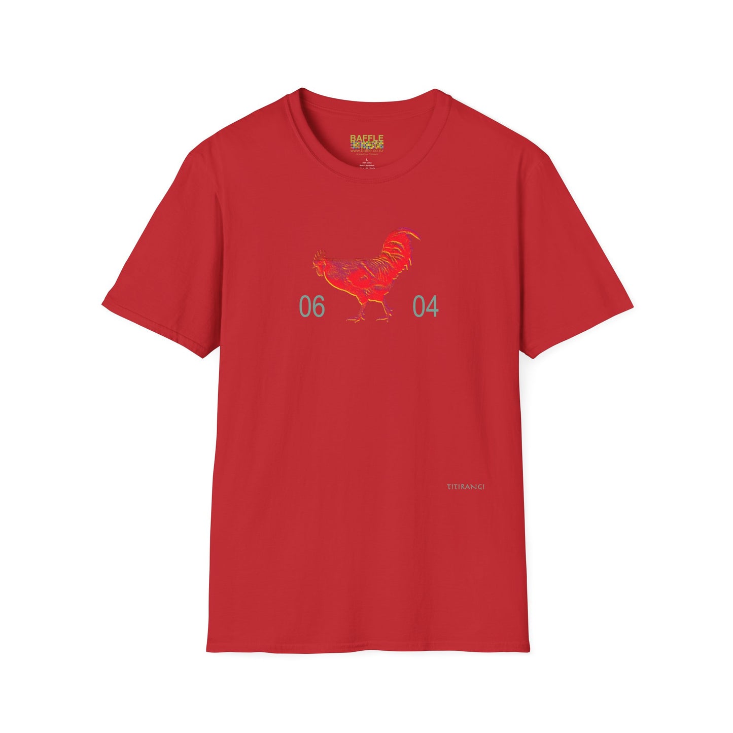 0604 ROOSTER HALF TONE BLUR - RED - Titirangi  - Gildan 64000 Graphic Tee
