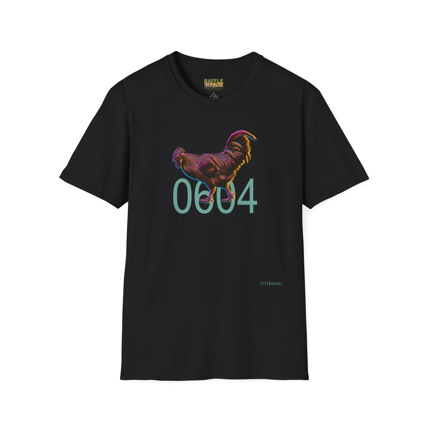 0604 ROOSTER HALF TONE BLUR - DARK - Titirangi  - Gildan 64000 Graphic Tee
