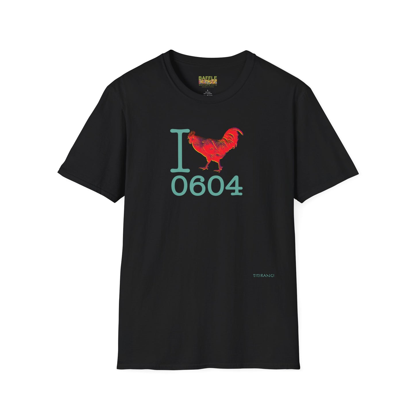 Titirangi Rooster Heart T-Shirt — I ROOSTER 0604 - Gildan 64000 Graphic Tee