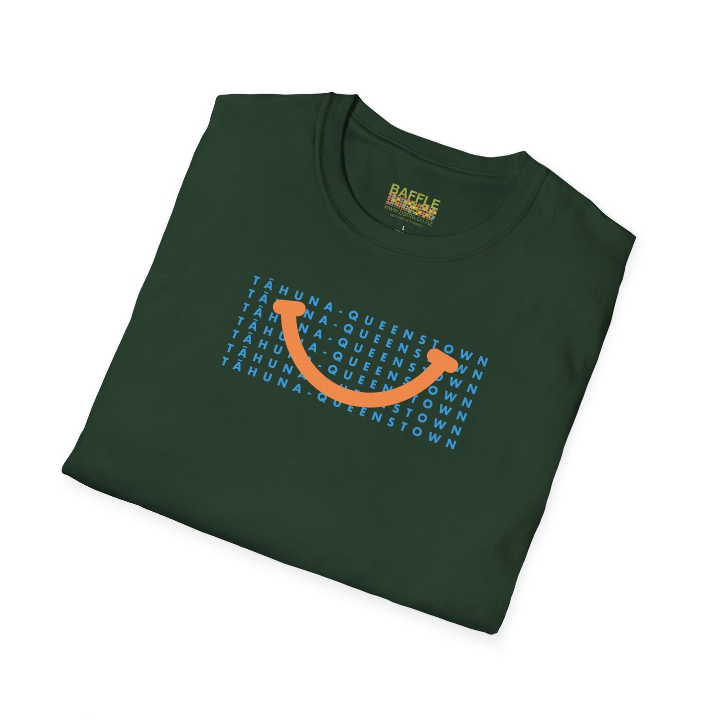 NEW - TĀHUNA - QUEENSTOWN SMILE LIGHT BLUE - Gildan 64000 Graphic Tee
