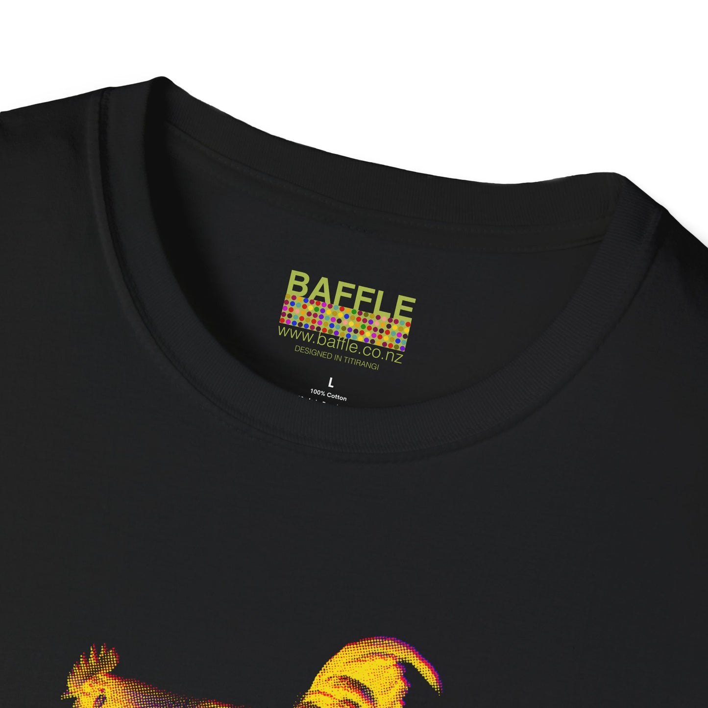 0604 ROOSTER HALF TONE BLUR - YELLOW - Titirangi  - Gildan 64000 Graphic Tee