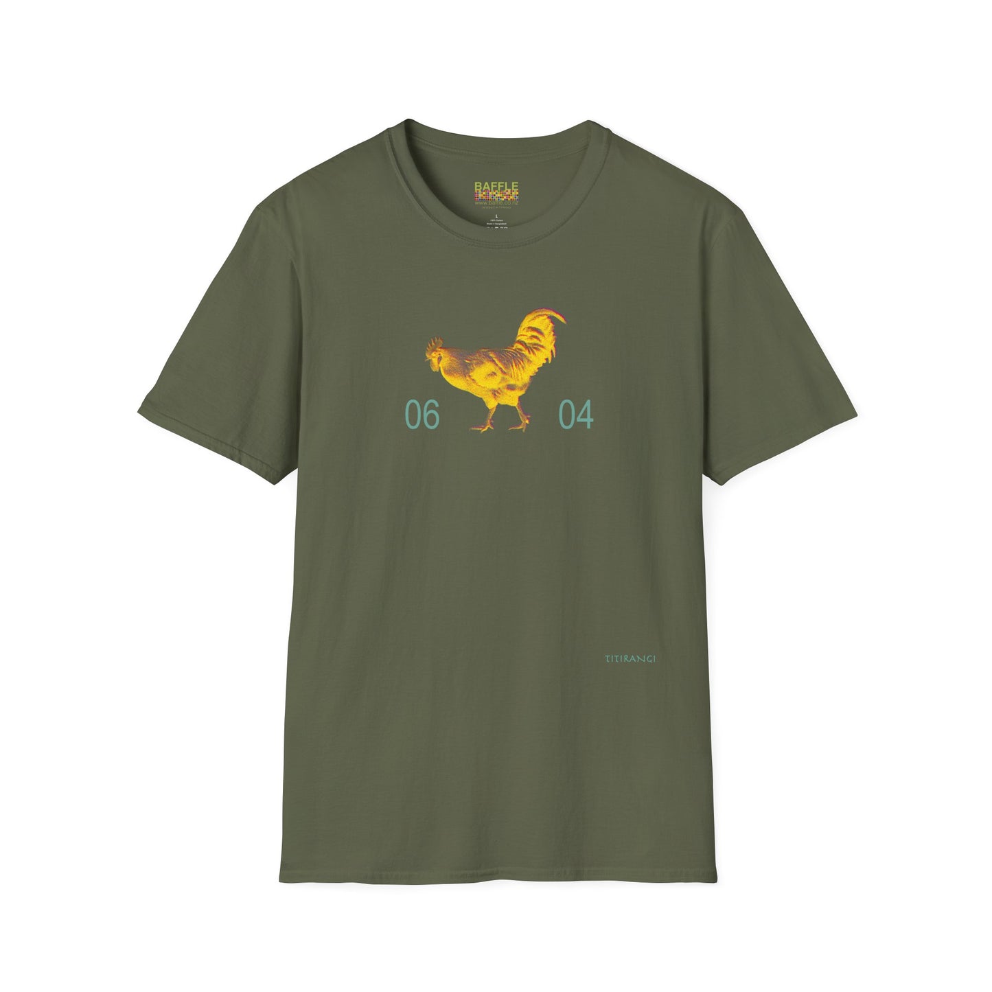 0604 ROOSTER HALF TONE BLUR - YELLOW - Titirangi  - Gildan 64000 Graphic Tee