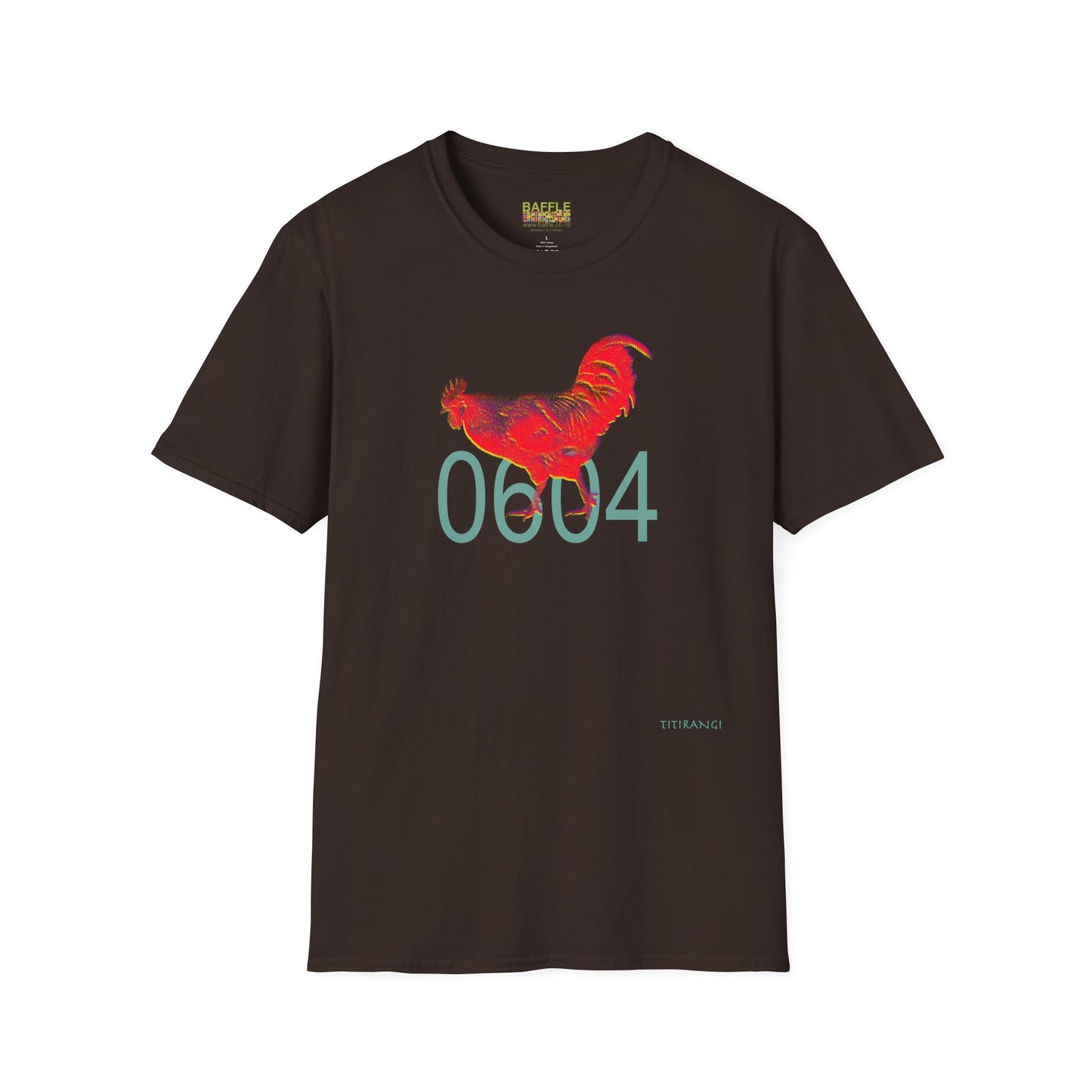 0604 ROOSTER HALF TONE BLUR - RED - Titirangi - Gildan 64000 Graphic Tee