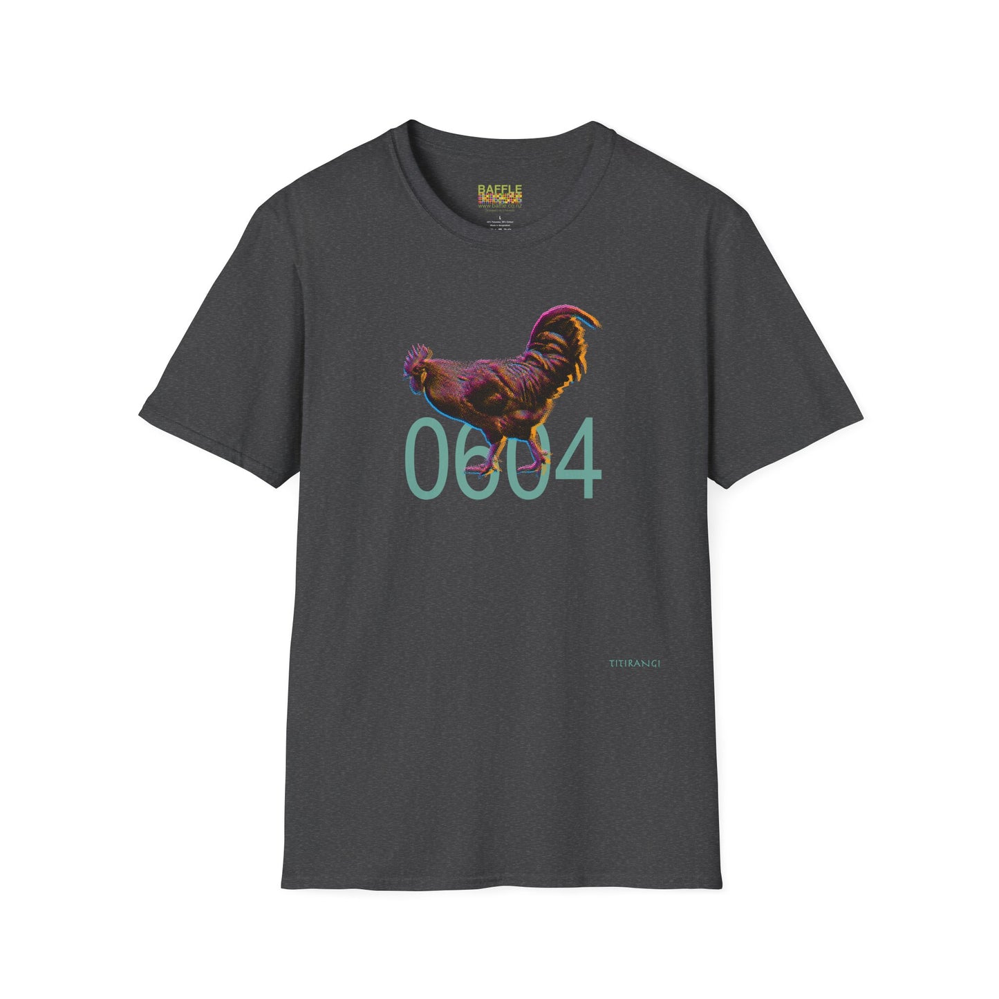 0604 ROOSTER HALF TONE BLUR - DARK - Titirangi  - Gildan 64000 Graphic Tee