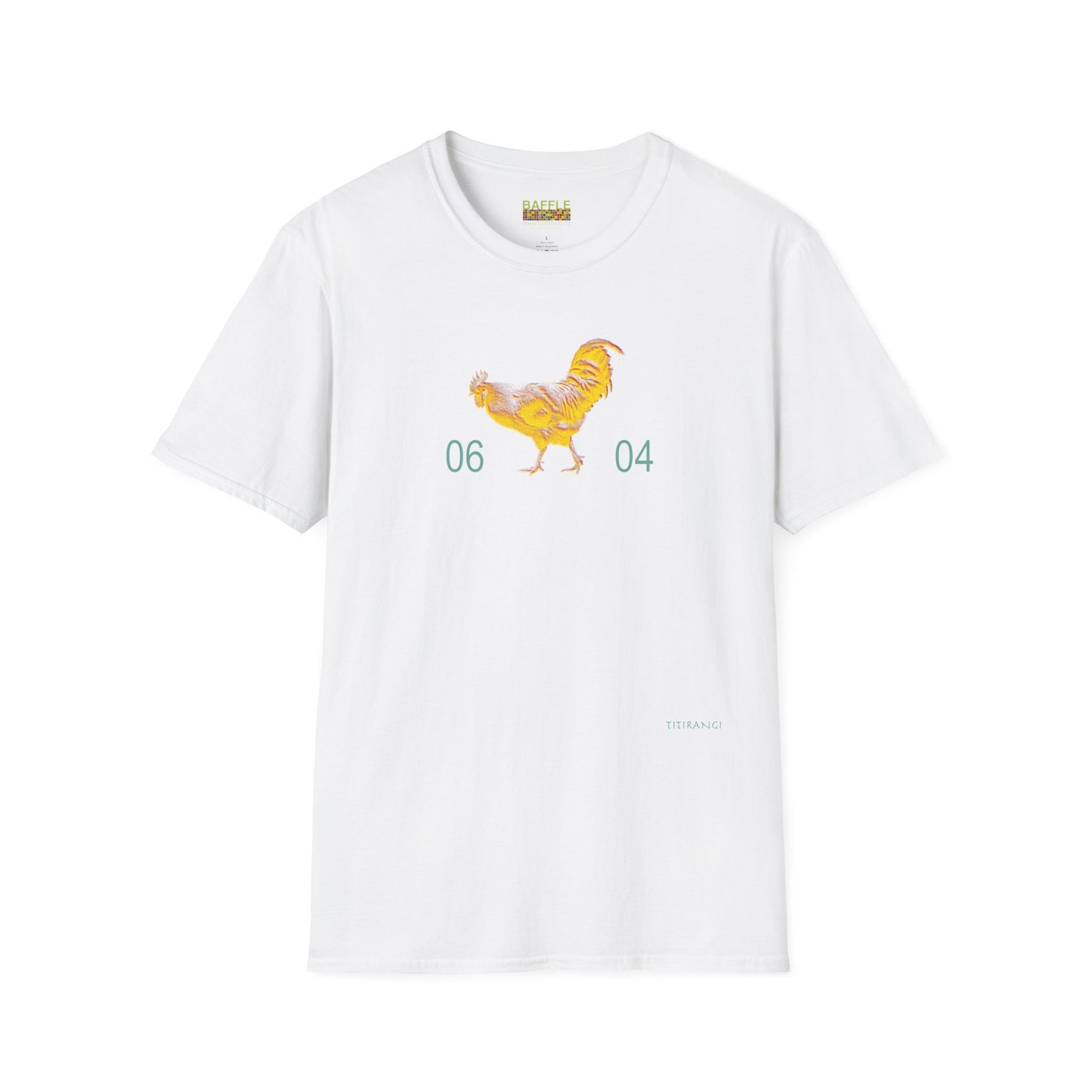 0604 ROOSTER HALF TONE BLUR - YELLOW - Titirangi  - Gildan 64000 Graphic Tee