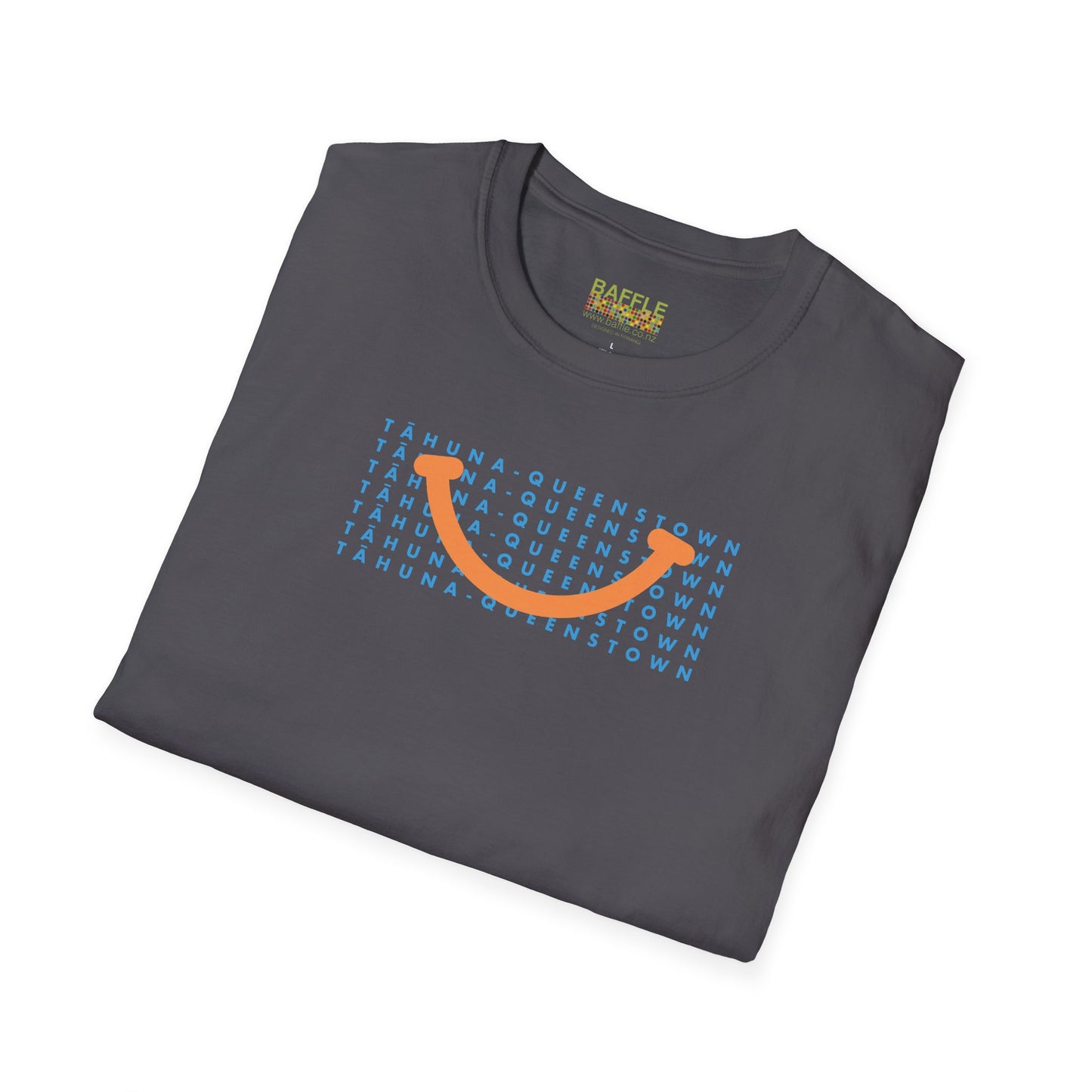 NEW - TĀHUNA - QUEENSTOWN SMILE LIGHT BLUE - Gildan 64000 Graphic Tee
