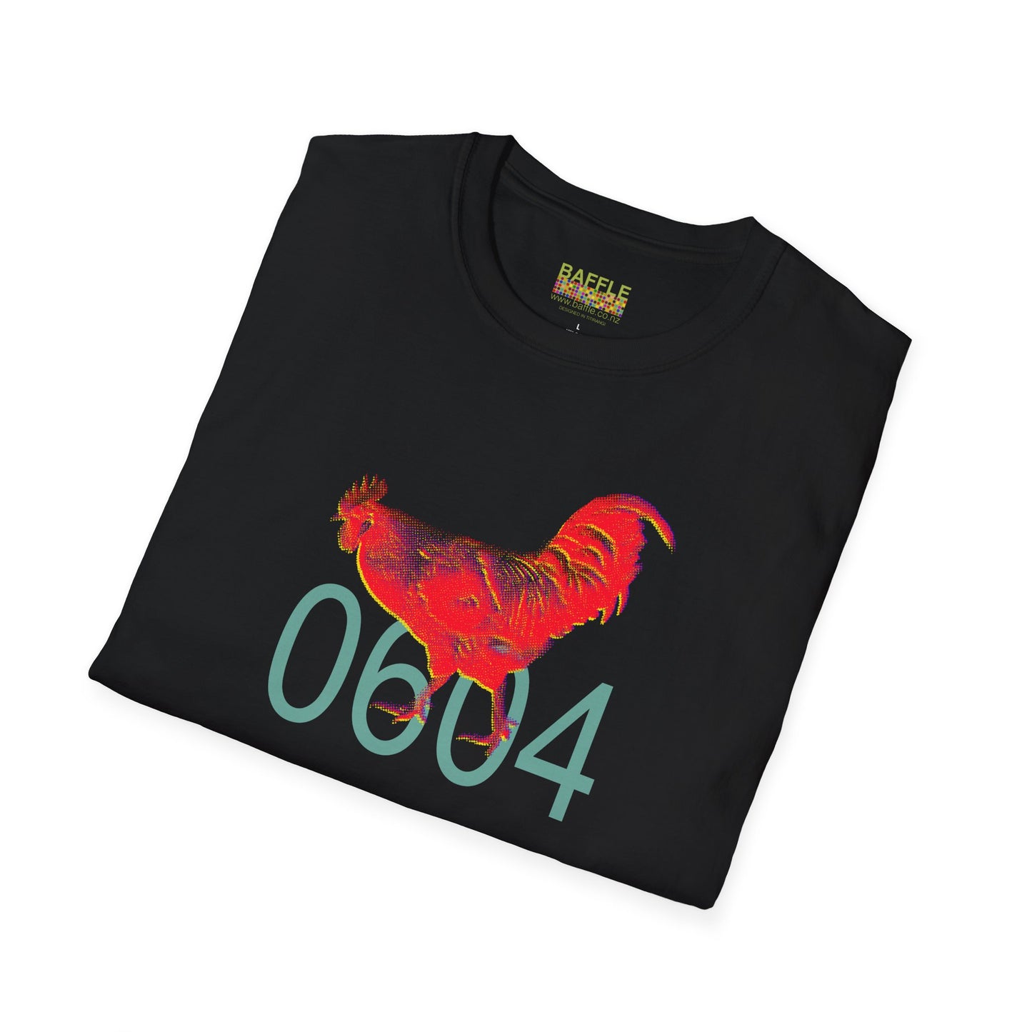 0604 ROOSTER HALF TONE BLUR - RED - Titirangi - Gildan 64000 Graphic Tee