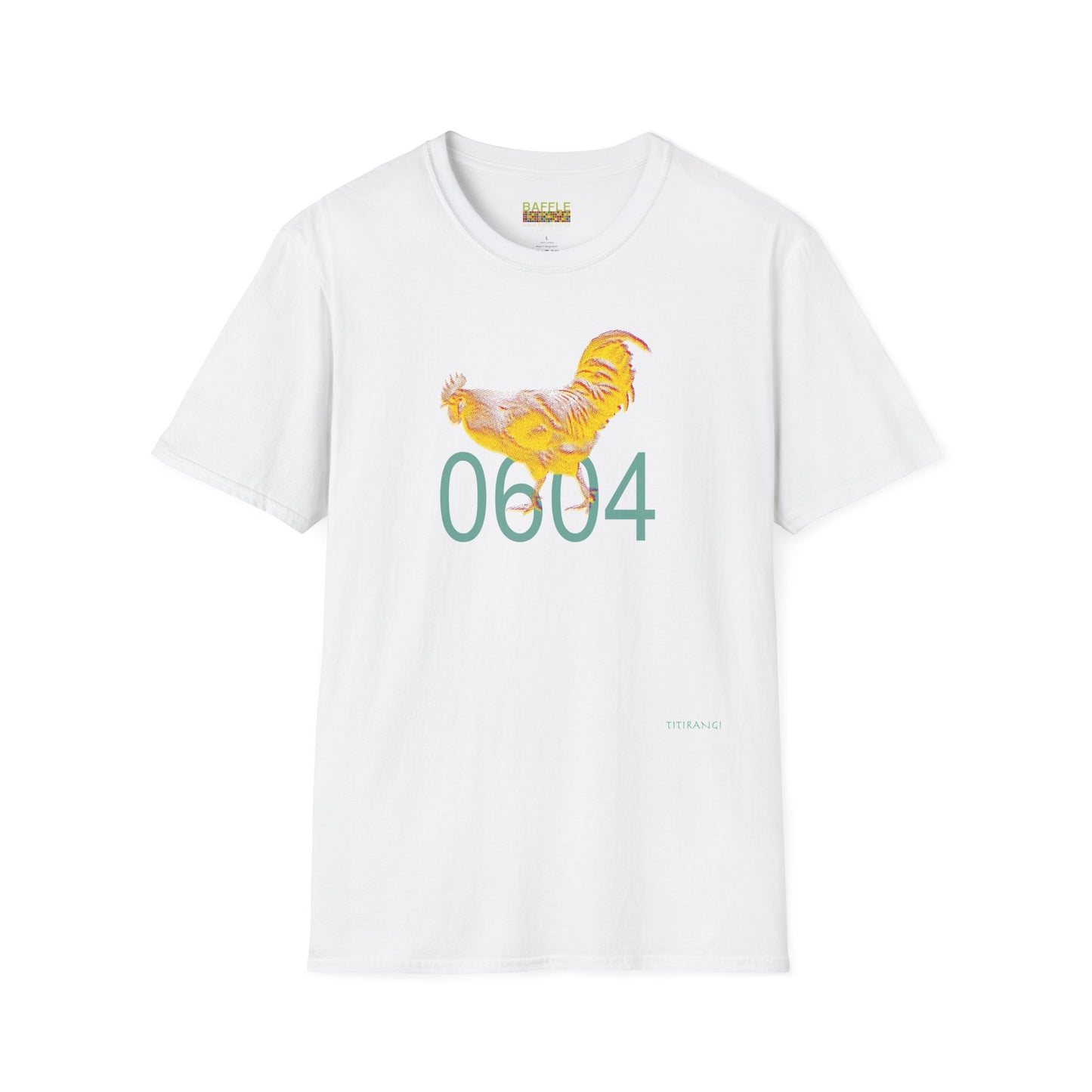 0604 ROOSTER HALF TONE BLUR - YELLOW - Titirangi - Gildan 64000 Graphic Tee