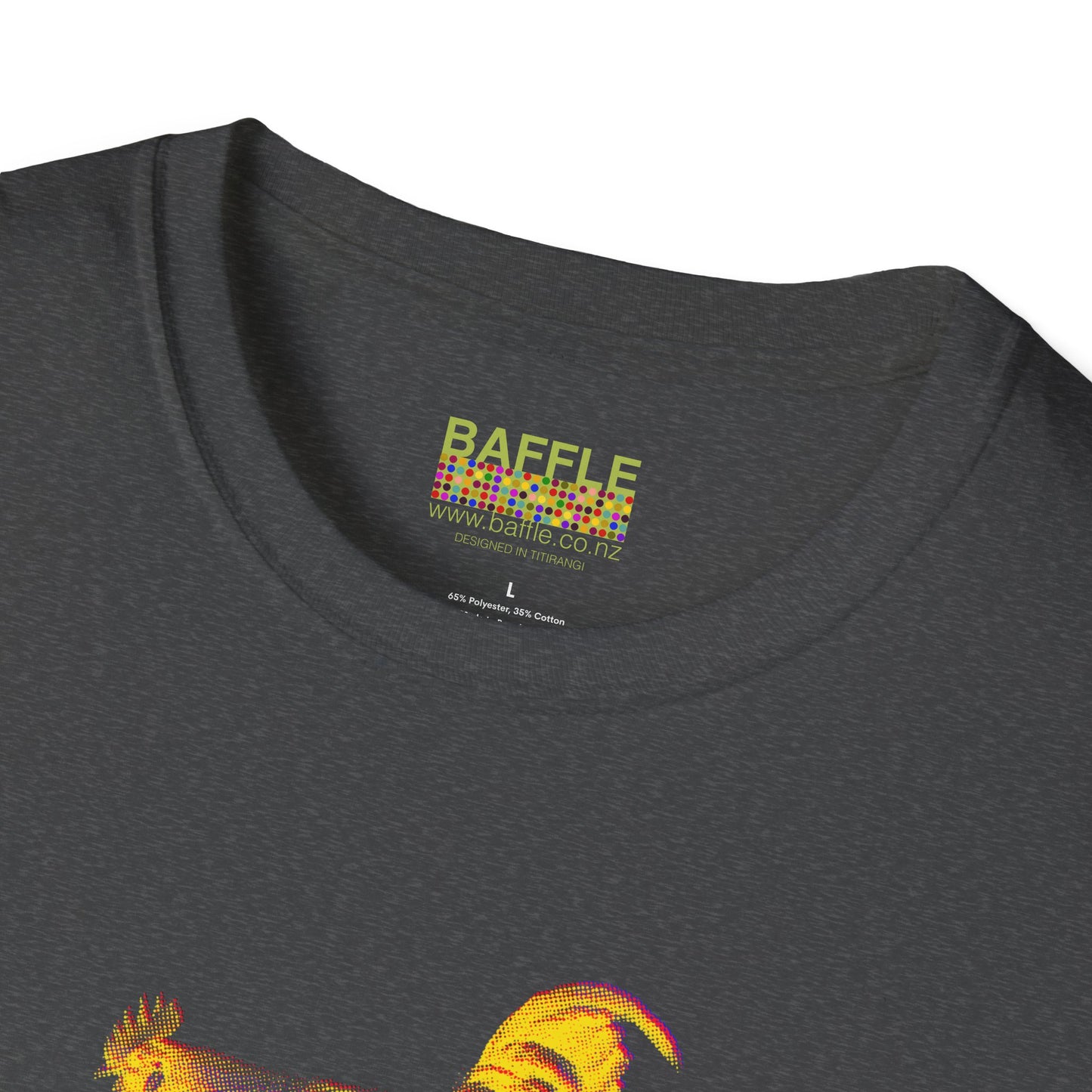 0604 ROOSTER HALF TONE BLUR - YELLOW - Titirangi  - Gildan 64000 Graphic Tee