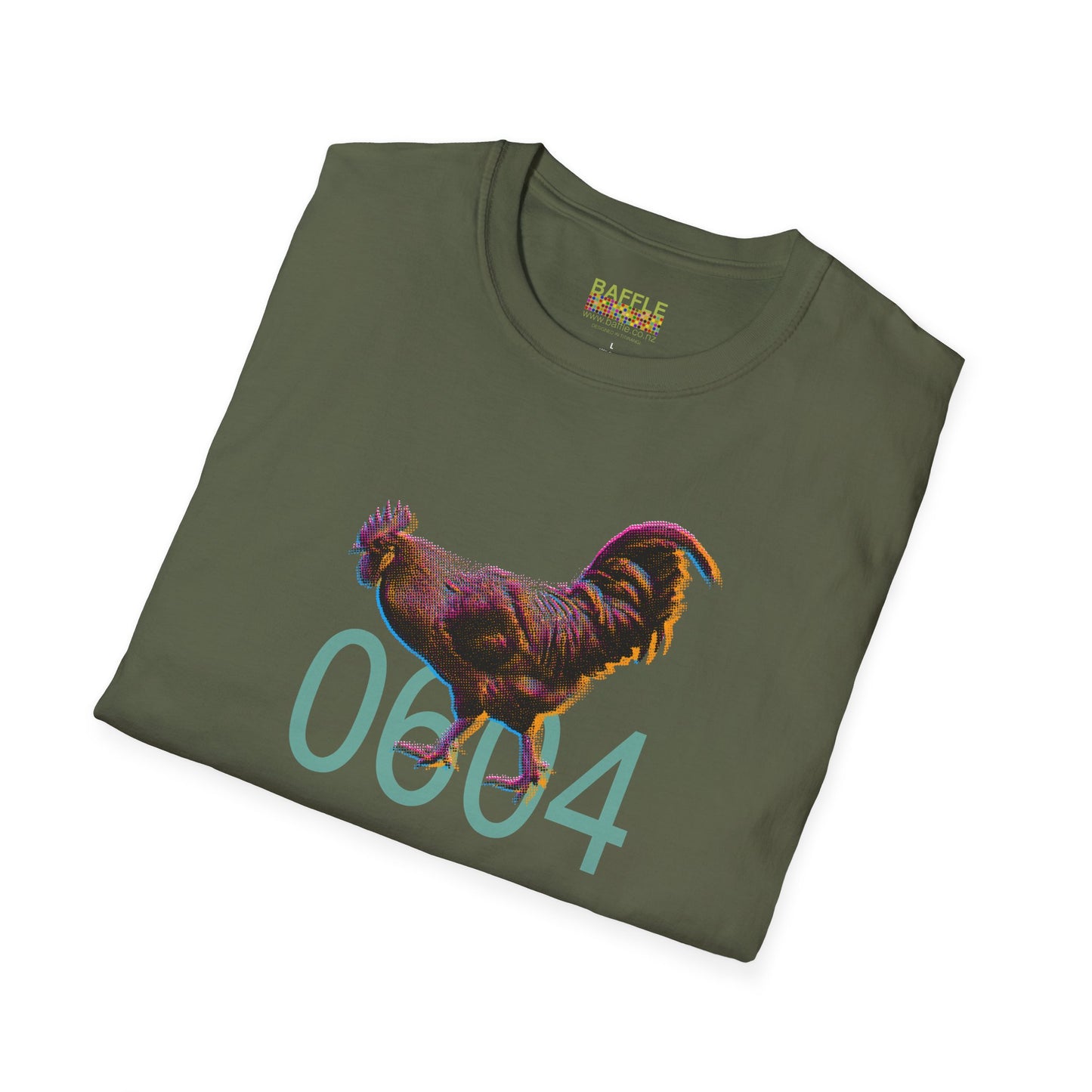 0604 ROOSTER HALF TONE BLUR - DARK - Titirangi  - Gildan 64000 Graphic Tee