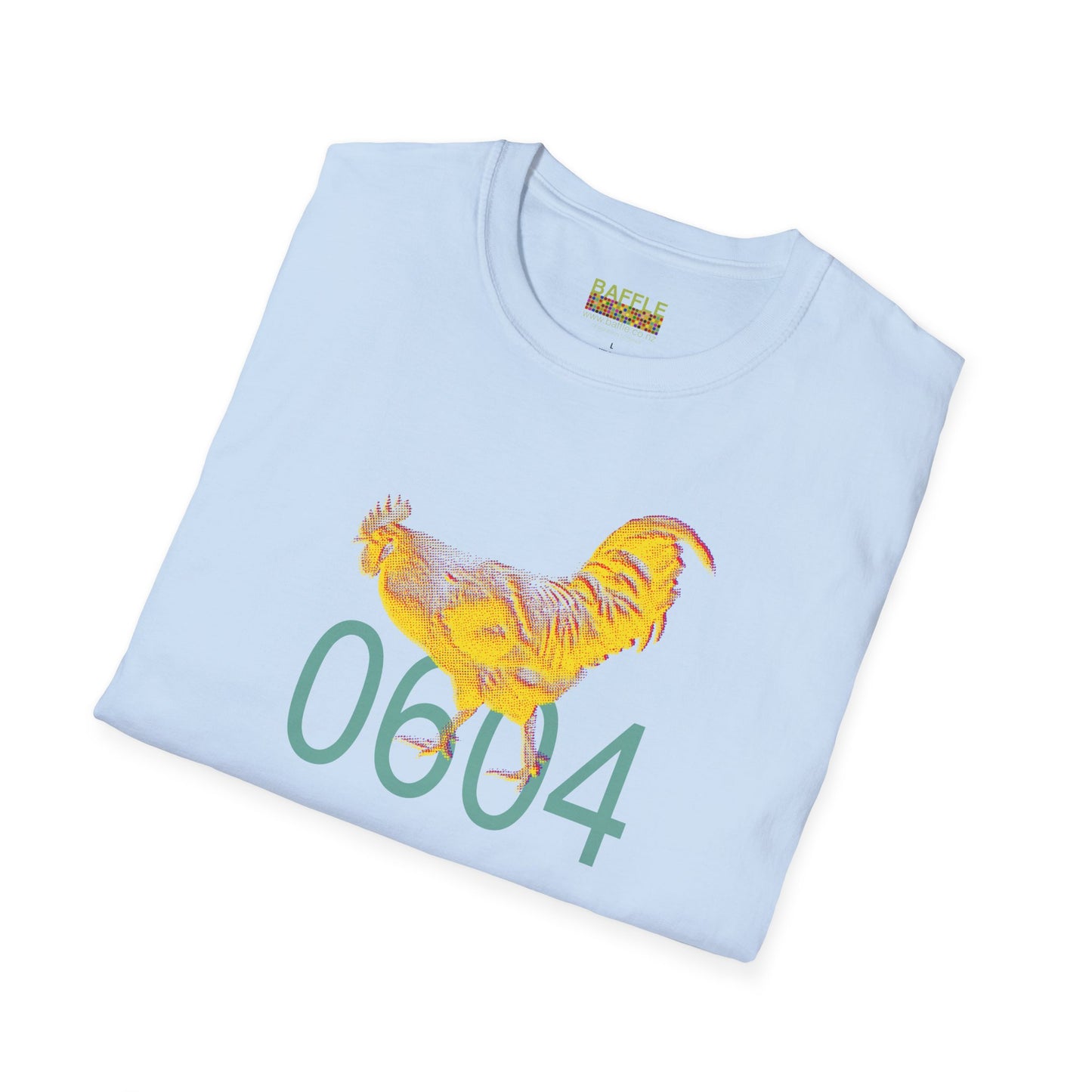 0604 ROOSTER HALF TONE BLUR - YELLOW - Titirangi - Gildan 64000 Graphic Tee