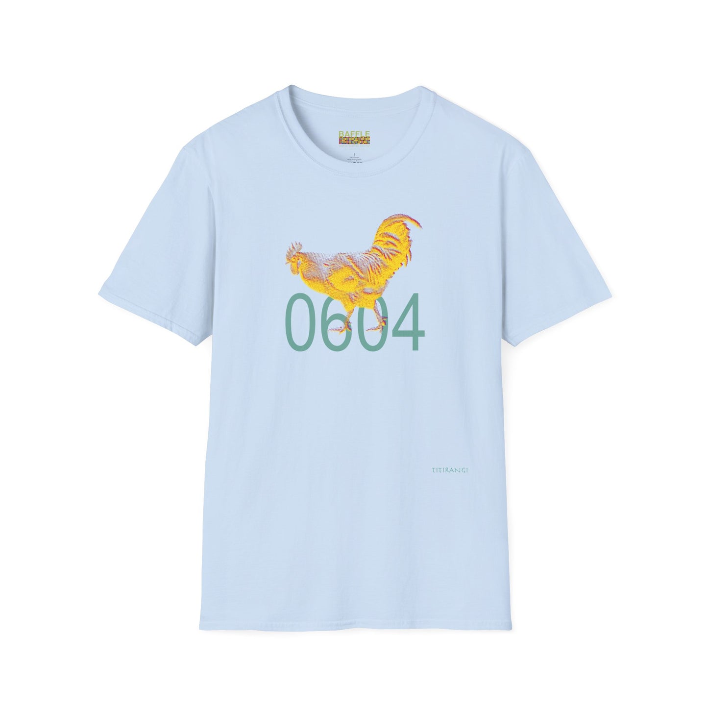0604 ROOSTER HALF TONE BLUR - YELLOW - Titirangi - Gildan 64000 Graphic Tee