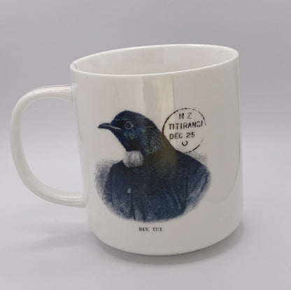 Rev. Tui -  large 460ml mug - Stamped Titirangi - Porcelain