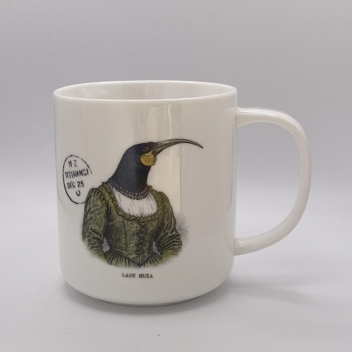Lady Huia - large 460ml mug - Stamped Titirangi - Porcelain