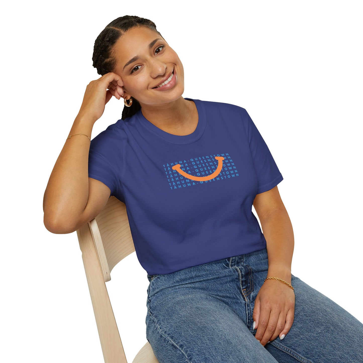 NEW - TĀHUNA - QUEENSTOWN SMILE LIGHT BLUE - Gildan 64000 Graphic Tee