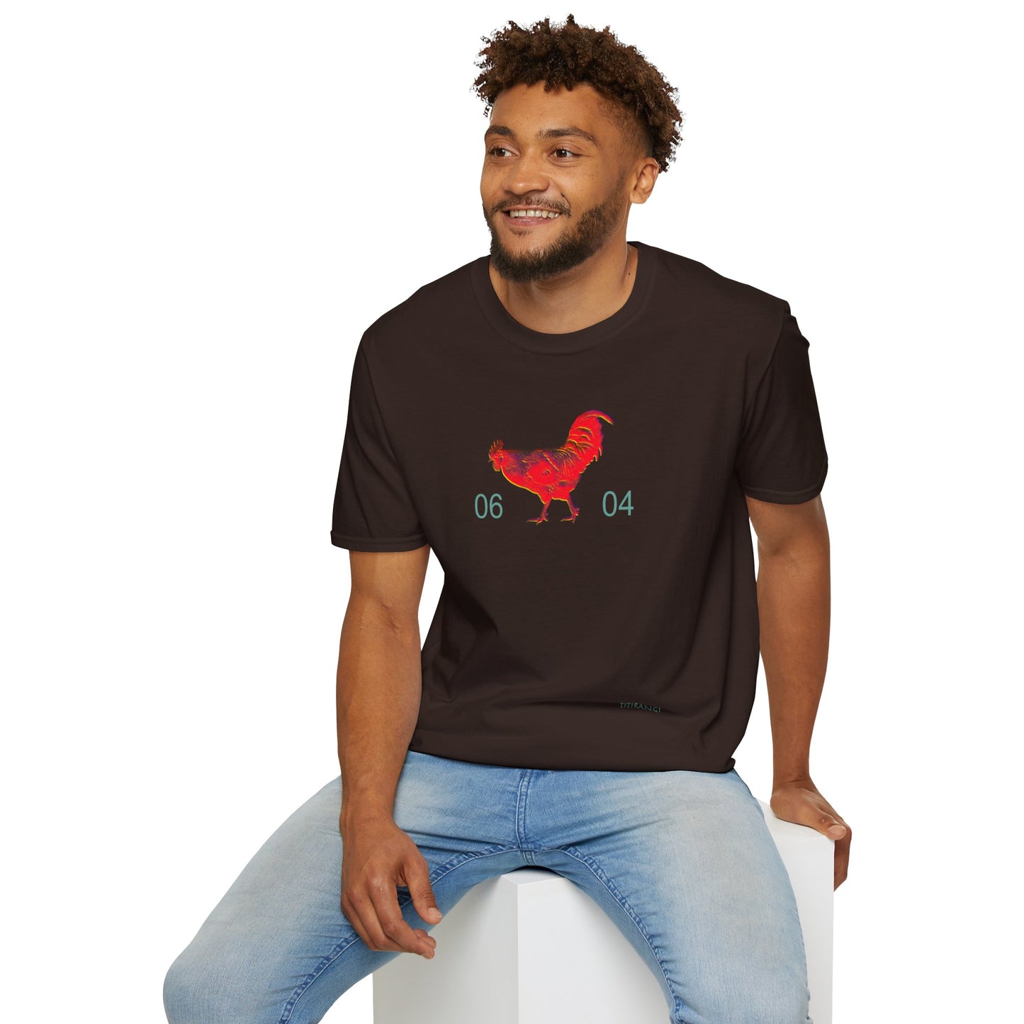 0604 ROOSTER HALF TONE BLUR - RED - Titirangi  - Gildan 64000 Graphic Tee
