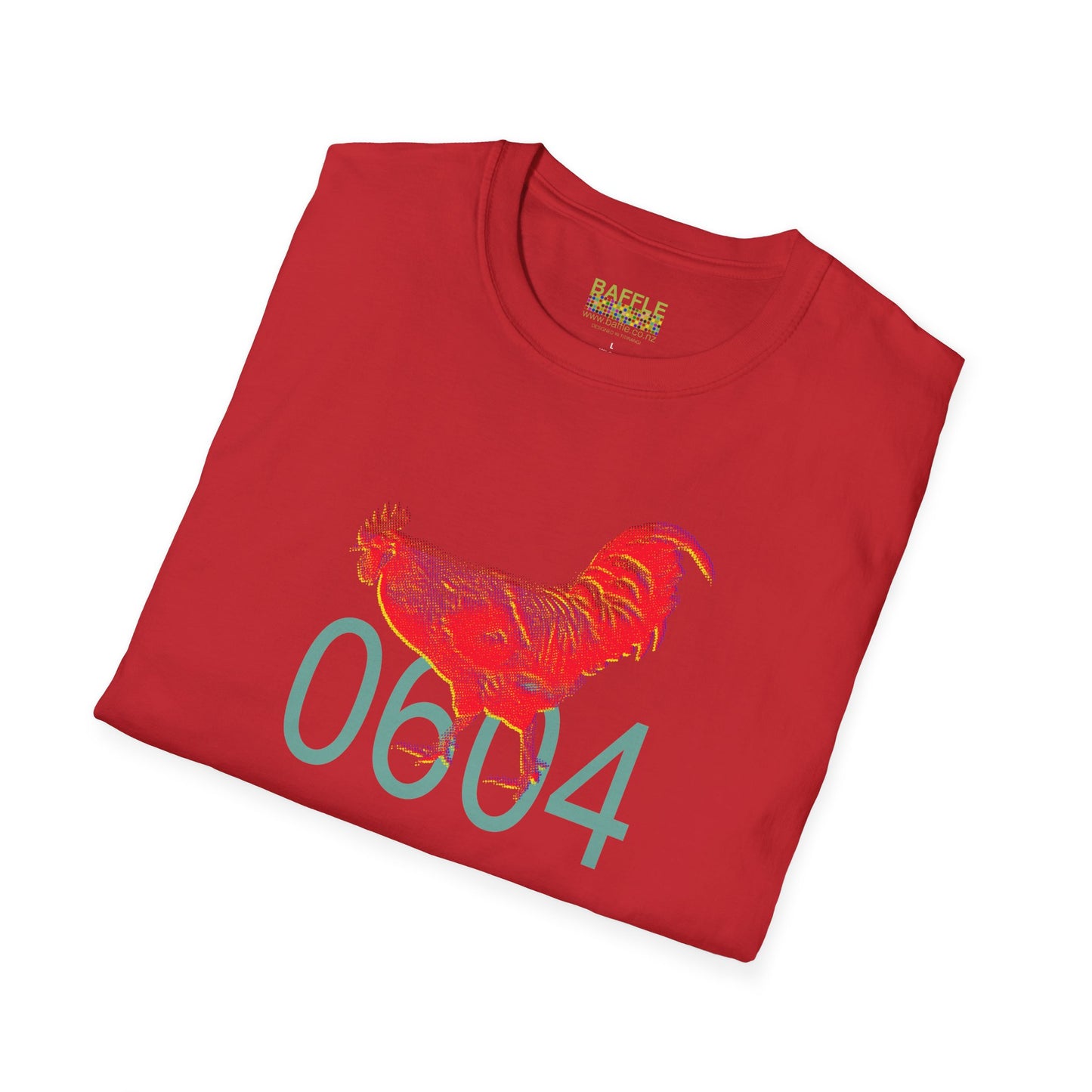 0604 ROOSTER HALF TONE BLUR - RED - Titirangi - Gildan 64000 Graphic Tee