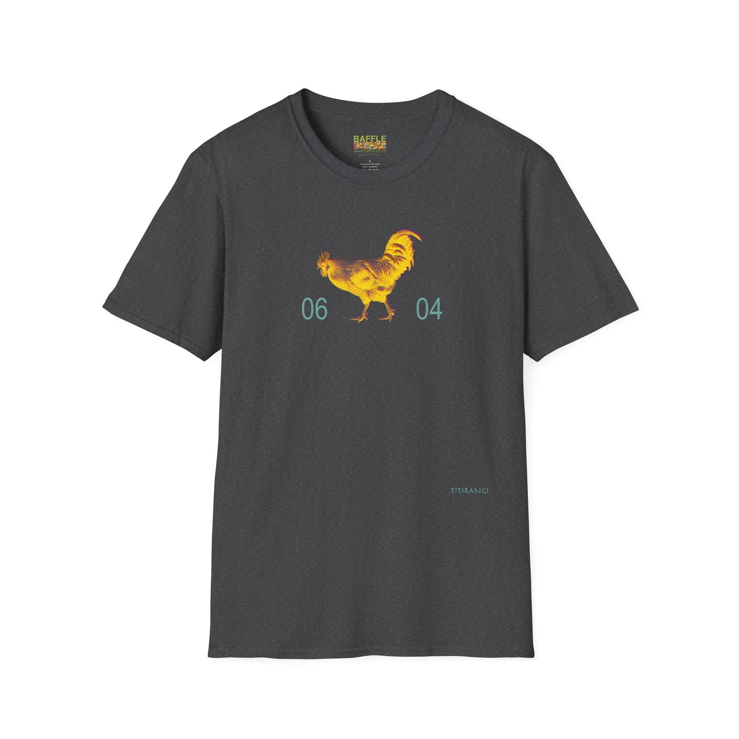 0604 ROOSTER HALF TONE BLUR - YELLOW - Titirangi  - Gildan 64000 Graphic Tee