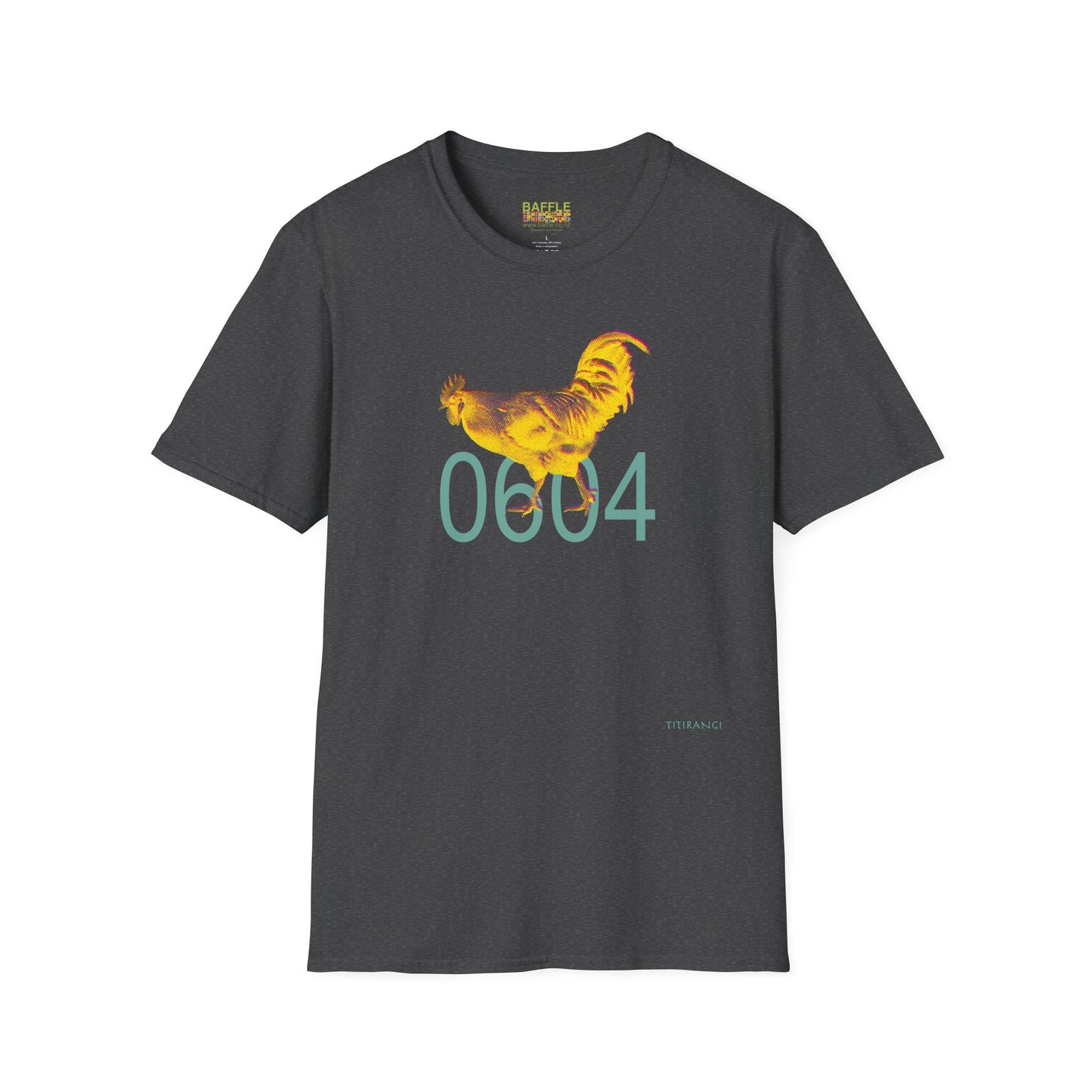 0604 ROOSTER HALF TONE BLUR - YELLOW - Titirangi - Gildan 64000 Graphic Tee