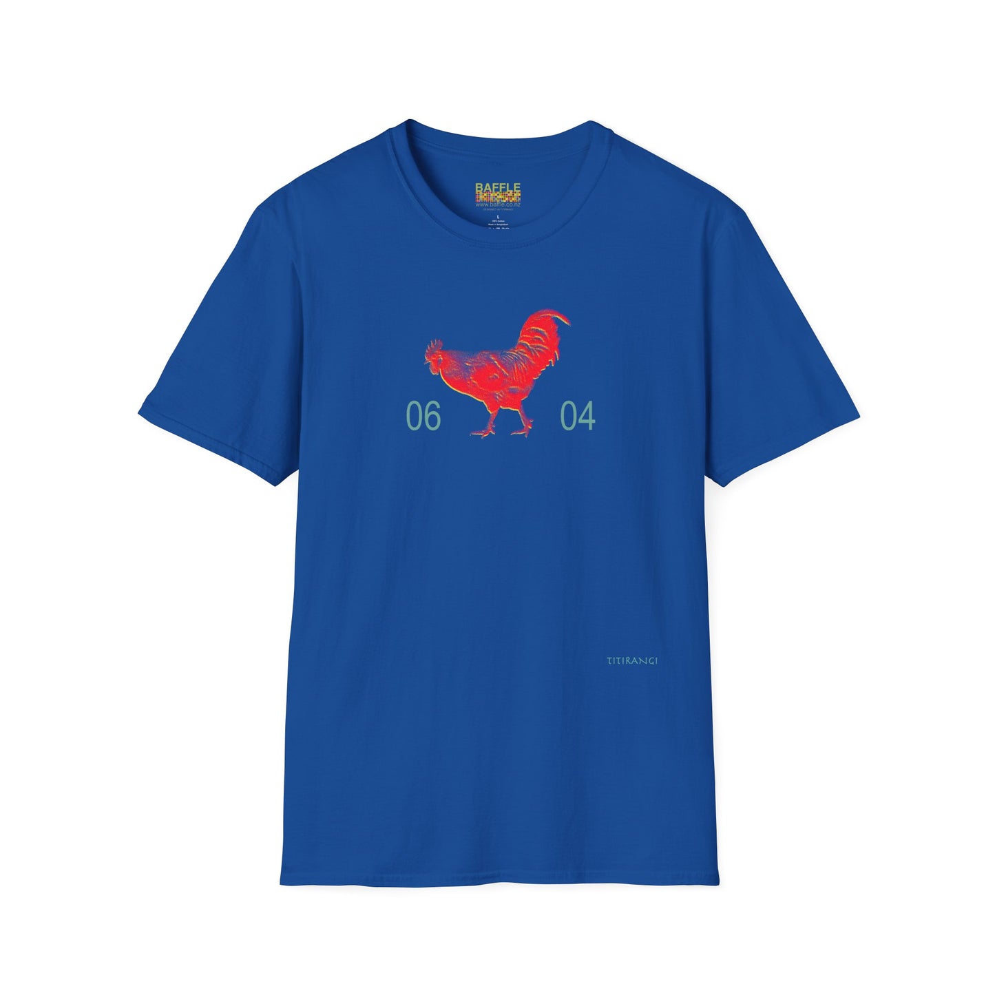 0604 ROOSTER HALF TONE BLUR - RED - Titirangi  - Gildan 64000 Graphic Tee