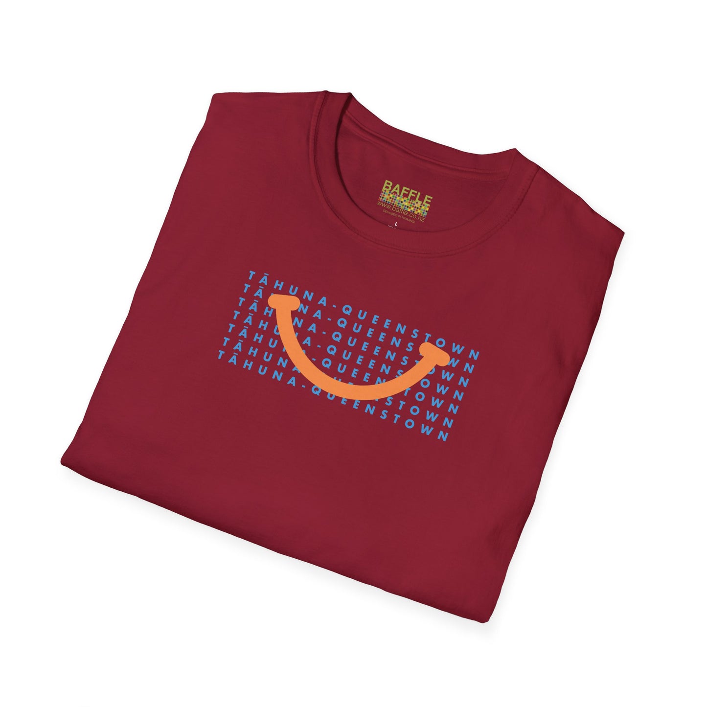 NEW - TĀHUNA - QUEENSTOWN SMILE LIGHT BLUE - Gildan 64000 Graphic Tee