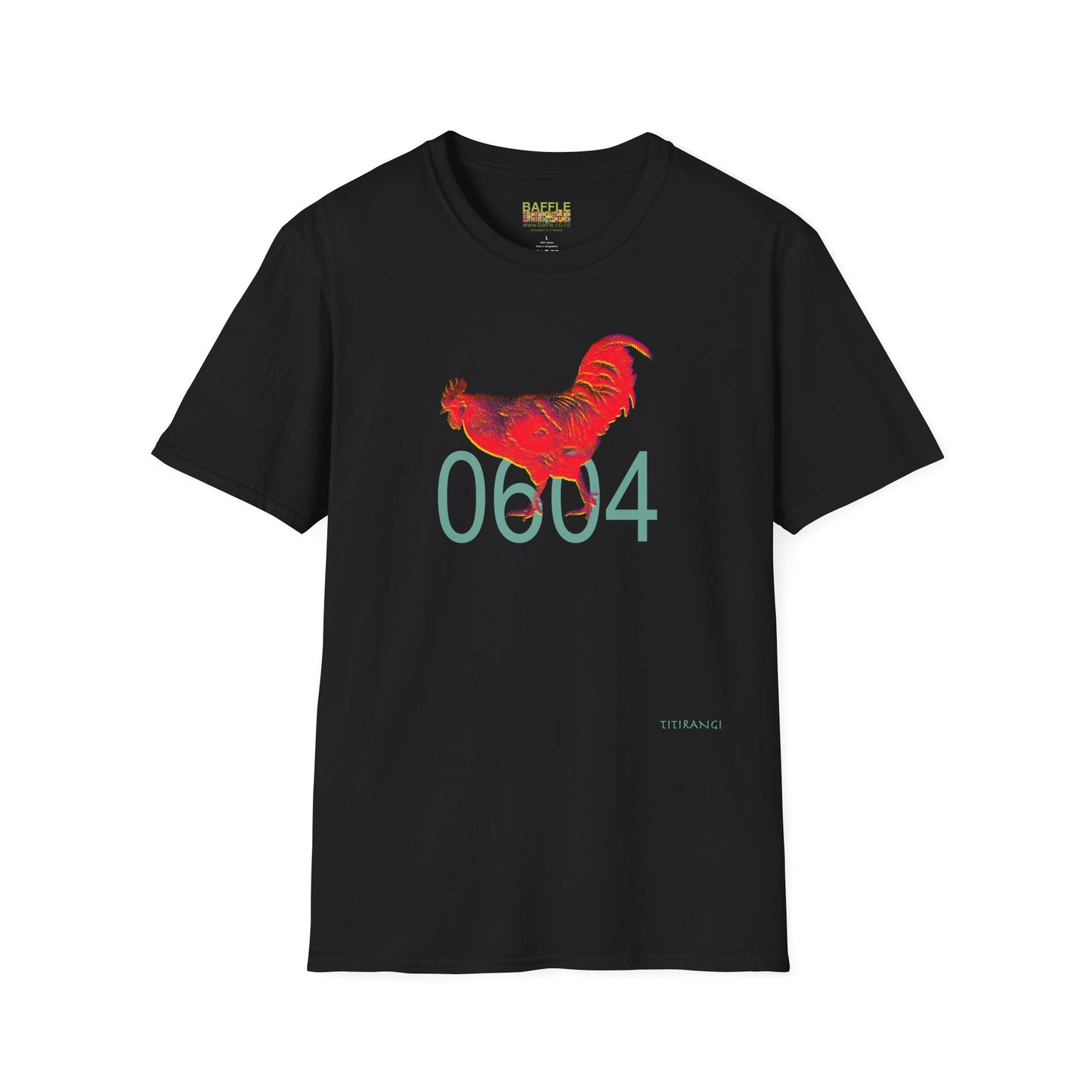 0604 ROOSTER HALF TONE BLUR - RED - Titirangi - Gildan 64000 Graphic Tee