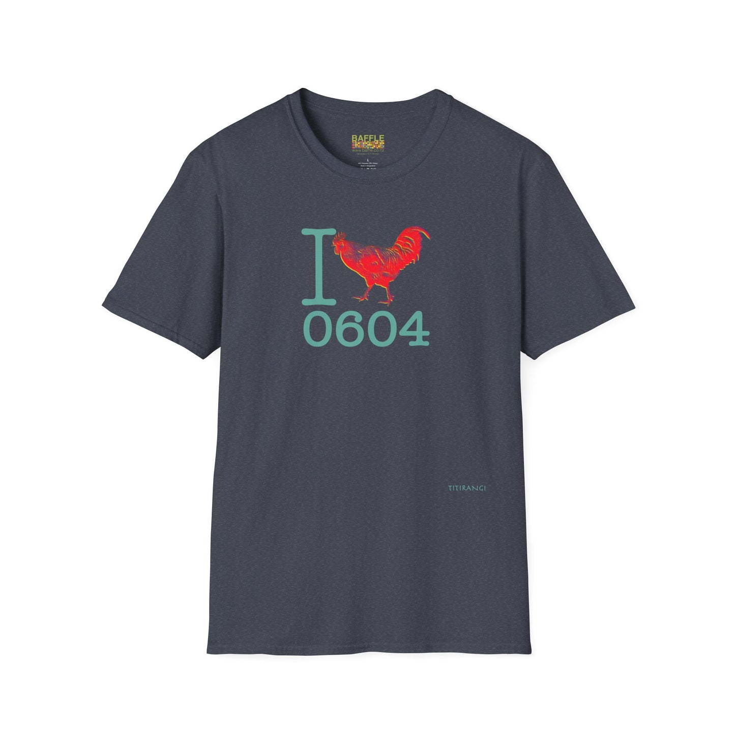Titirangi Rooster Heart T-Shirt — I ROOSTER 0604 - Gildan 64000 Graphic Tee
