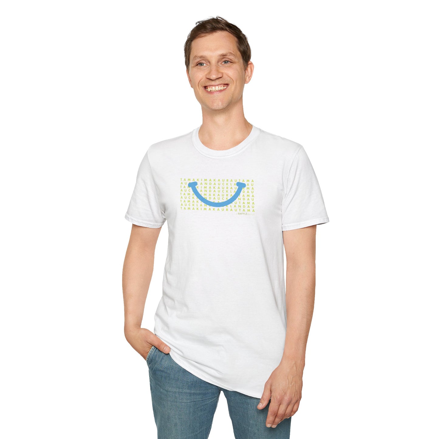 NEW - TAMAKI MAKAURAU / AUCKLAND SMILE LIGHT BLUE - Gildan 64000 Graphic Tee