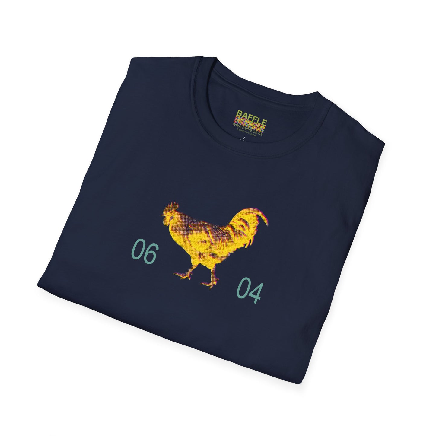 0604 ROOSTER HALF TONE BLUR - YELLOW - Titirangi  - Gildan 64000 Graphic Tee