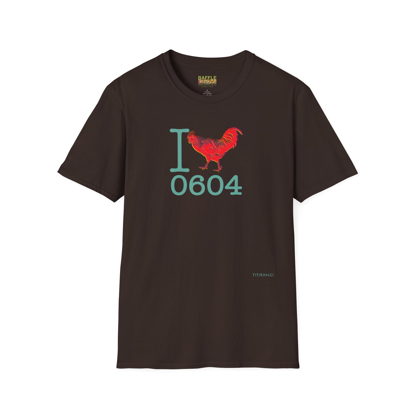 Titirangi Rooster Heart T-Shirt — I ROOSTER 0604 - Gildan 64000 Graphic Tee
