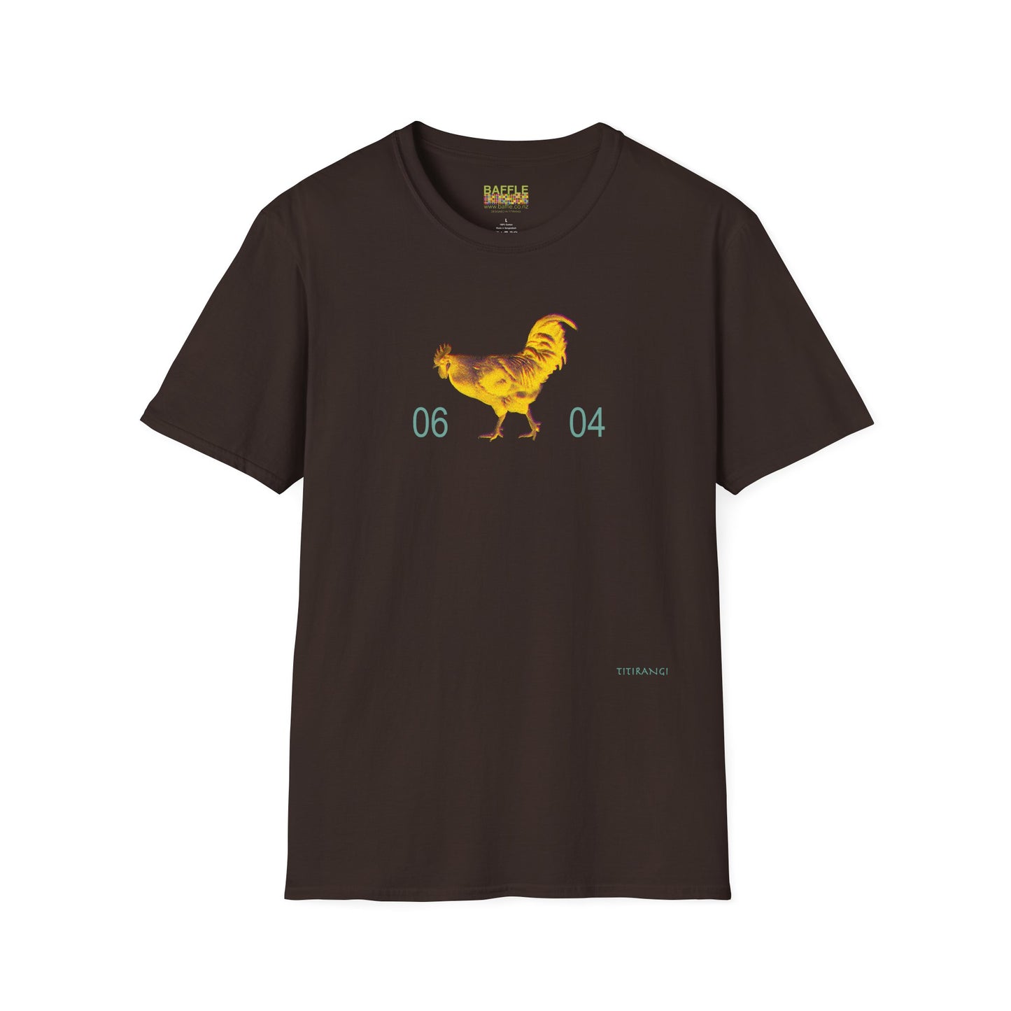 0604 ROOSTER HALF TONE BLUR - YELLOW - Titirangi  - Gildan 64000 Graphic Tee