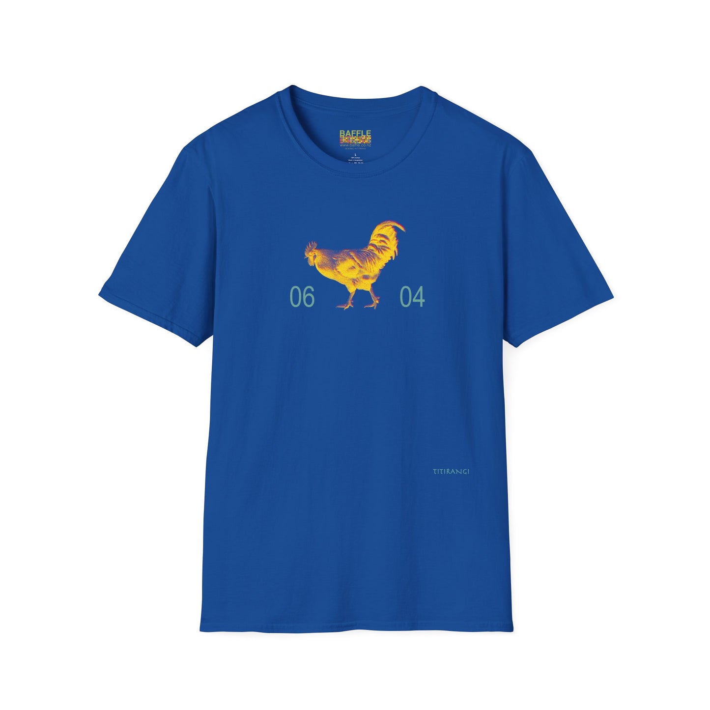 0604 ROOSTER HALF TONE BLUR - YELLOW - Titirangi  - Gildan 64000 Graphic Tee